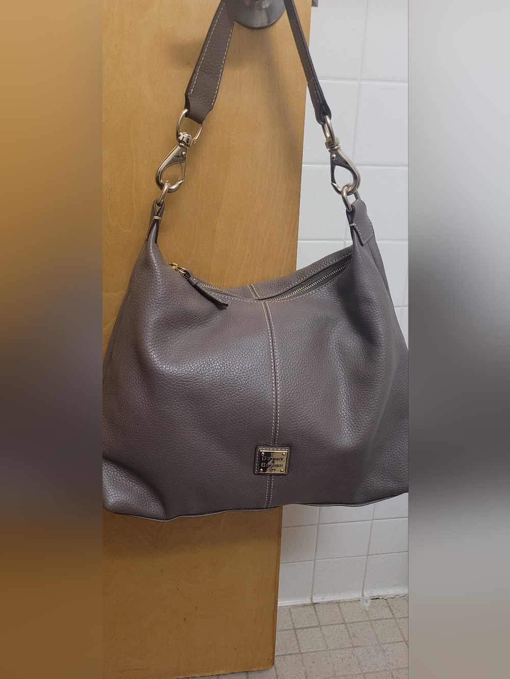 Dooney & Bourke Pebbled Leather Hobo Bag - Taupe Gray